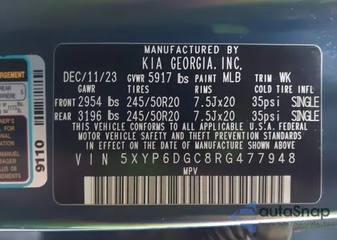 2024 Kia Telluride S from USA, damaged, VIN 5XYP6DGC8RG477948